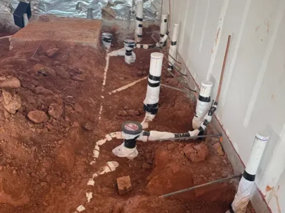 Underslab drainage roughed in before the concrete pour