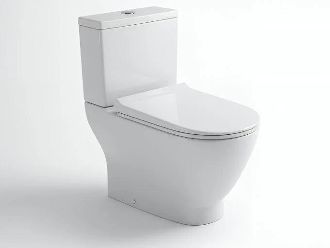 Close-coupled toilet ready to be set